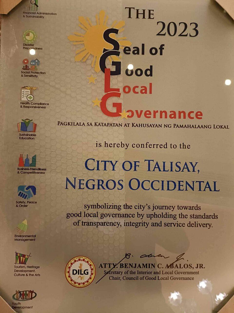 City of Talisay Receives Seal of Good Local Governance Award 2023